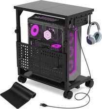 Adjustable Computer Tower Stand with Charging Station & Pegboard,Black picture