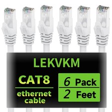 6 PCS 2 ft Cat8 Ethernet Cable White S/FTP Shielded LAN Network Cord 40Gbps picture