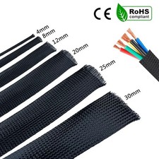 Black Braided Cable Sleeve PET Insulated Wire Sleeve 6-30mm 1/5/10M picture