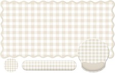 Beige Gingham Scalloped Desk Mat Set, Mouse Pad with Gel Wrist Rest,Ergonomic... picture