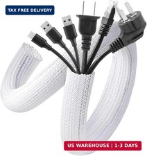 White Cable Sleeve, 2 Pack 5ft - 1.2 Inch Cable Management, Desk Cord Cover Orga picture