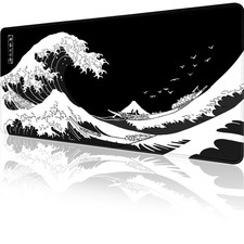 Gaming Mouse Pad for Desk,Large Mousepad Laptop,Black White Japanese Wave Ani... picture
