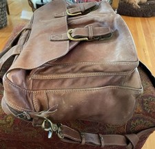 LL Bean Maine Leather & Brass Briefcase Crossbody Laptop College/Business Y2K picture
