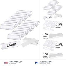 Hedume 100 Pcs Plastic Label Holder with 100 Pcs Label Inserts, 3