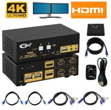 2 Port HDMI KVM Switch 4K Dual Monitor Extended Display W/ USB 2.0/Audio Support picture