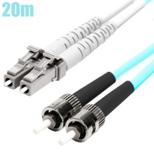 20M LC to ST UL OM4 50/125 Duplex Multi-Mode Fiber Optic Patch Cable OFNR Aqua picture