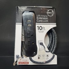 Cordinate Decor 10ft Extension Cord with 2 AC Outlets 2 USB Ports Flat Plug picture