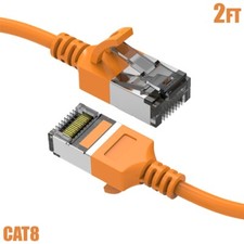 2FT Cat8 RJ45 Network LAN Ethernet U/FTP Shielded Patch Cable Slim 30AWG Orange picture