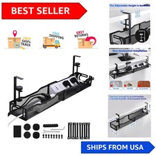 Sleek Black Under Desk Cable Organizer - 25.3 Inches, Multi-Functional Design picture