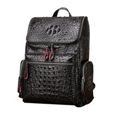 Real Leather Laptop Backpack for Men Large Crocodile Pattern Travel Shoulder Bag picture
