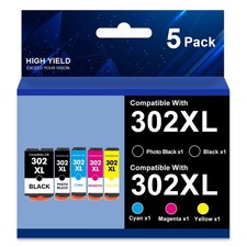 5PK 302XL Black Photo Black Cyan Magenta Yellow Ink Cartridges forEpson XP-6100 picture