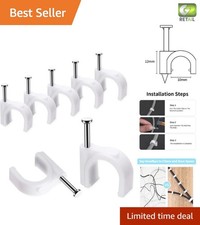 100 Pcs White Cable Clips - Strong Steel Nails for Secure Holding picture