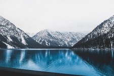 Landscape nature lake mountains snow trees austria cyan Custom Gaming Mat Desk picture