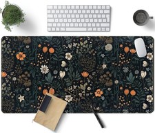 Floral Desk Mat Computer Flowers Mat Large Keyboard Mouse Pad Stitched Edges Gir picture