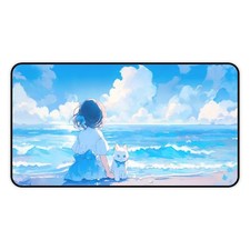 Kawaii By The Sea Desk Mat Large Anime Mouse Pad Cute Blue Cat Decor picture
