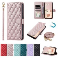 Luxury Magnetic Grid Leather Wallet Cover Case For 16 15 14 13 12 11 Pro Max SE picture