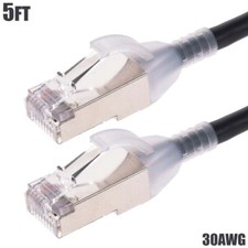 5FT Cat6A RJ45 Network LAN Ethernet Shielded Patch Cable Slim Cord 30AWG Black picture