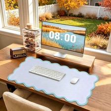 Teal Scalloped Desk Mat 31x15.7 Inch Large Keyboard Mouse Pad Gaming Decor picture