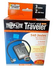 TRIPP LITE TRAVELER3USB Datacom Surge Protector,3 Outlet,Blk 33L730 NEW picture