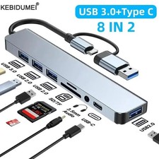 8-in-2 USB C HUB Docking Station USB 3.0 SD TF Card Reader 3.5mm Audio picture