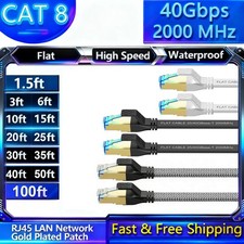 Cat8 Ethernet Cable 24AWG SFTP Shielded  RJ45 Flat Patch cord Lot US 10ft - 40ft picture