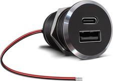 12V USB Outlet All-Aluminum QC 3.0 USB-A & USB-C PD3.0 Dual High-Speed Charger S picture