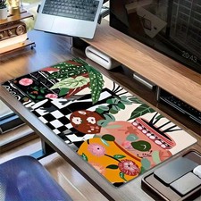 Colorful Plant and Floral Pattern Desk Mat, Featuring a Unique Black and White picture