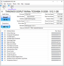 Toshiba THNSN5512GPU7 512GB NVMe SSD - Tested, 91% Health picture