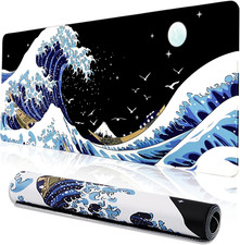 ® Gaming Mouse Pad for Desk,Large Wave Mousepad Laptop,Black Japanese Anime Mous picture