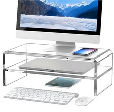 Egchi Clear Acrylic Monitor Stand Riser 2 Tier, 5.12 Inches High Clear Comput... picture