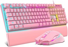 RedThunder K10 Pink Wired Gaming Keyboard & Mouse with Wrist Rest - New & Unused picture