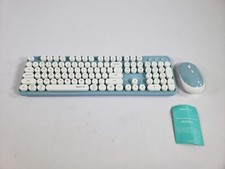 UBOTIE Colorful Computer Wireless Keyboard Mouse Combo Typewriter Blue-White picture