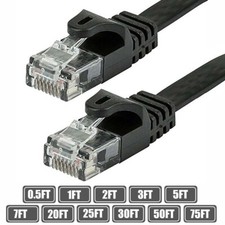 0.5-75FT Cat6 RJ45 Network LAN Ethernet FLAT UTP Patch Cable 550MHz 30AWG Black picture