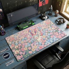Sylveon Pastel Floral Art XL Gaming Mouse Pad, Pokemon Desk Mat picture