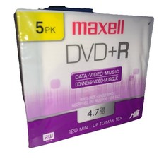 Maxwell 4.7 GB DVD+R 5 Pack pk DVD-R 120 Minutes Up To Max 16x Music Video picture