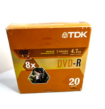 TDK DVD-R Recordable DVD 2hrs 4.7GB 8X Compatible 20 Pack New Seal Removed picture