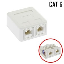 2 Port Cat6 RJ45 Network LAN Surface Mount Box with 2x Keystone Jack 8P8C White picture