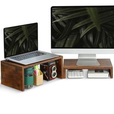 2 Pack Monitor Stand Riser Rustic Brown,Wood 2 Tier Adjustable Monitor Stand ... picture