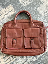 Frye Logan Brown Top Handle Soft Leather Briefcase Work Bag Attache picture