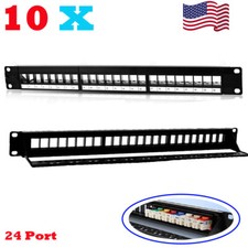 10x 24 Port Keystone Jack Blank Patch Panel Plate Cat5/5e Cat6/a RJ-45 19