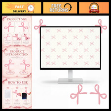 2 Pcs Soft Pink Bow Computer Monitor Decor 3D Cute Wood Computer Decor picture