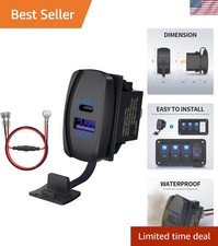 USB Rocker Switch 12V Waterproof USB C & QC 3.0 Dual Ports Outlet PD Charger ... picture