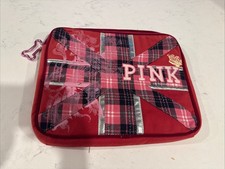 RARE VINTAGE Victoria’s Secret Pink British Flag Plaid Laptop Sleeve w/ DOG CLIP picture