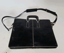 WILSON'S BLACK LEATHER BUSINESS  BRIEFCASE LAPTOP HARD SIDED WITH SHOULDER STRAP picture