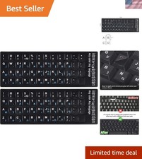 2PCS Hebrew English Keyboard Stickers Black Background with Blue Letters Repl... picture