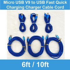 3 Pack 6ft 10ft Micro USB V9 to USB Fast Quick Charging Charger Cable Cord Blue picture