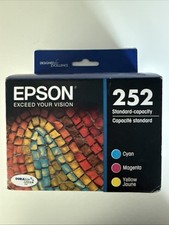 NEW Epson 252 Cyan/Magenta/Yellow THREE Ink Cartridges Combo, T252520 - SEALED picture