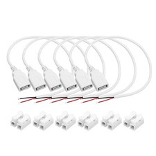 6Pcs USB Plug Pigtail 0.3 M/1 ft Female 22 AWG 5V 3A with Wire Connector White picture