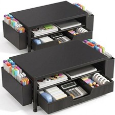 ECOLOVI Desk Organizer and Accessories, 2-Tier Computer Monitor Black 2-Pack picture