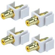 4 Pcs RCA Keystone Jack Audio Video Coupler Insert Snap In Yellow Center White picture